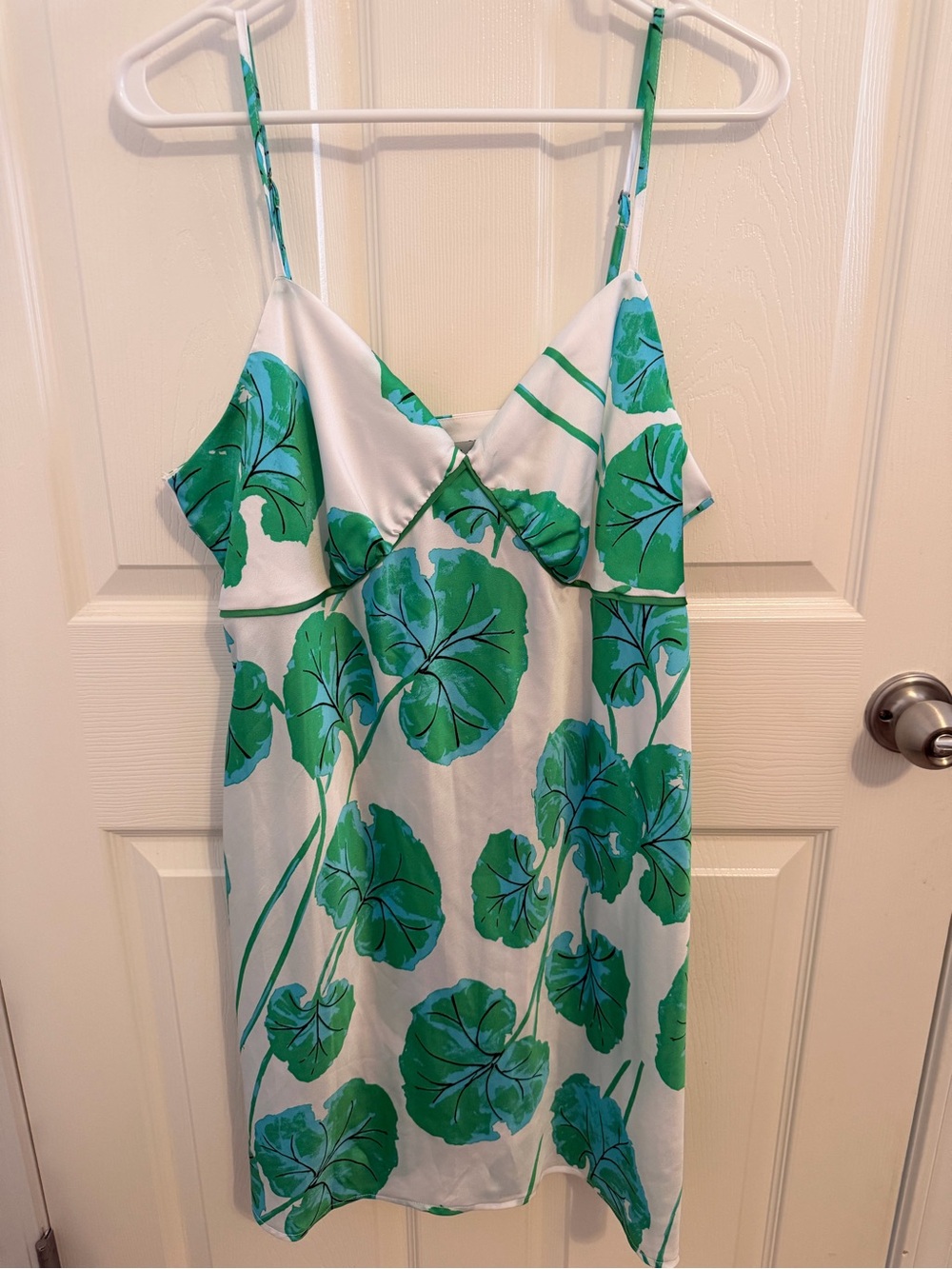 Diane Von Furstenberg White Slip Dress with Green Leaf Print
